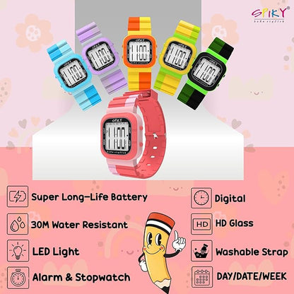 SPIKY Mult-Functional Digital Watch for Kids | 7 Multicolor Luminous Display, Week Calendar, Seconds| 30M Water Resistant | Unbreakable TPU Strap | Best Birthday Gift for Kids Boys and Girls