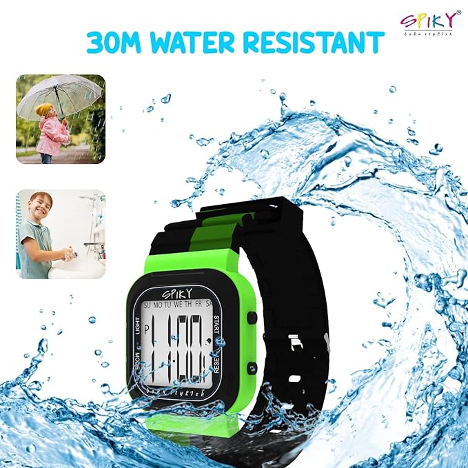 SPIKY Mult-Functional Digital Watch for Kids | 7 Multicolor Luminous Display, Week Calendar, Seconds| 30M Water Resistant | Unbreakable TPU Strap | Best Birthday Gift for Kids Boys and Girls