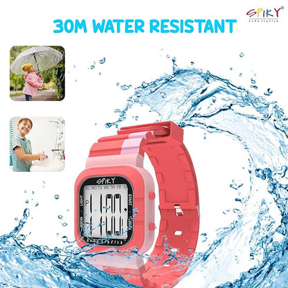 SPIKY Mult-Functional Digital Watch for Kids | 7 Multicolor Luminous Display, Week Calendar, Seconds| 30M Water Resistant | Unbreakable TPU Strap | Best Birthday Gift for Kids Boys and Girls