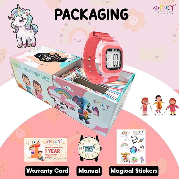 SPIKY Mult-Functional Digital Watch for Kids | 7 Multicolor Luminous Display, Week Calendar, Seconds| 30M Water Resistant | Unbreakable TPU Strap | Best Birthday Gift for Kids Boys and Girls