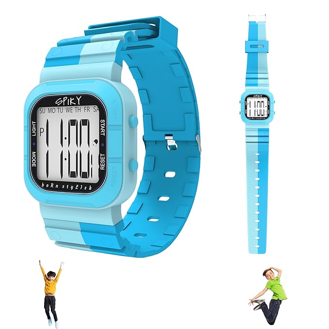 SPIKY Mult-Functional Digital Watch for Kids | 7 Multicolor Luminous Display, Week Calendar, Seconds| 30M Water Resistant | Unbreakable TPU Strap | Best Birthday Gift for Kids Boys and Girls