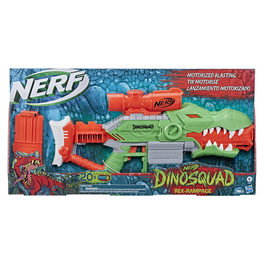 Nerf DinoSquad Rex-Rampage Motorized Dart Blaster, 10-Dart Clip, 20 Official Darts, 10-Dart Storage- T-Rex Dinosaur Design - Multicolor