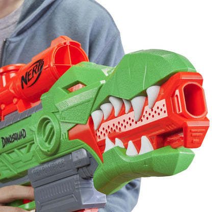 Nerf DinoSquad Rex-Rampage Motorized Dart Blaster, 10-Dart Clip, 20 Official Darts, 10-Dart Storage- T-Rex Dinosaur Design - Multicolor