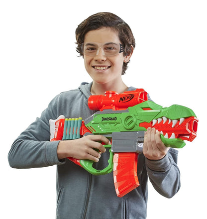 Nerf DinoSquad Rex-Rampage Motorized Dart Blaster, 10-Dart Clip, 20 Official Darts, 10-Dart Storage- T-Rex Dinosaur Design - Multicolor