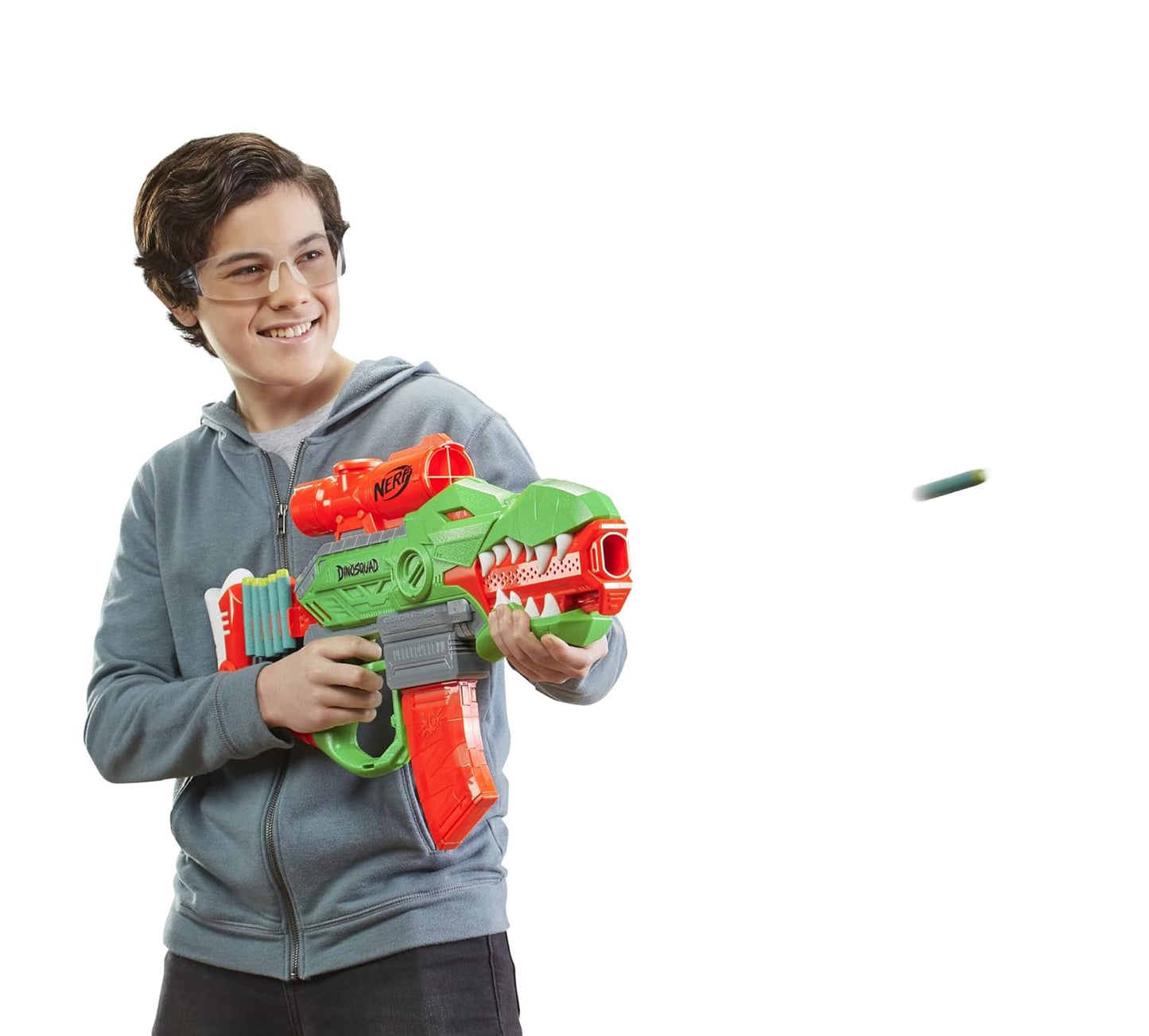Nerf DinoSquad Rex-Rampage Motorized Dart Blaster, 10-Dart Clip, 20 Official Darts, 10-Dart Storage- T-Rex Dinosaur Design - Multicolor