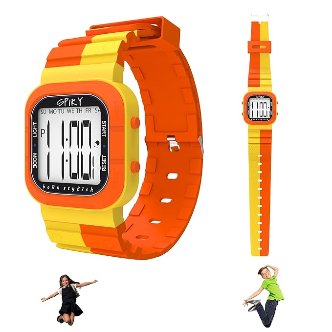 SPIKY Mult-Functional Digital Watch for Kids | 7 Multicolor Luminous Display, Week Calendar, Seconds| 30M Water Resistant | Unbreakable TPU Strap | Best Birthday Gift for Kids Boys and Girls