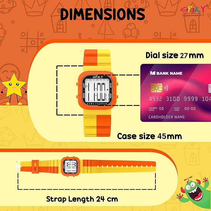 SPIKY Mult-Functional Digital Watch for Kids | 7 Multicolor Luminous Display, Week Calendar, Seconds| 30M Water Resistant | Unbreakable TPU Strap | Best Birthday Gift for Kids Boys and Girls