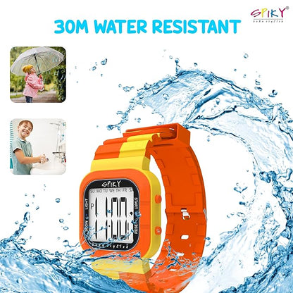 SPIKY Mult-Functional Digital Watch for Kids | 7 Multicolor Luminous Display, Week Calendar, Seconds| 30M Water Resistant | Unbreakable TPU Strap | Best Birthday Gift for Kids Boys and Girls