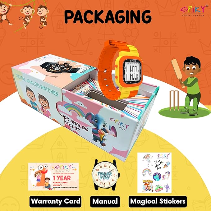 SPIKY Mult-Functional Digital Watch for Kids | 7 Multicolor Luminous Display, Week Calendar, Seconds| 30M Water Resistant | Unbreakable TPU Strap | Best Birthday Gift for Kids Boys and Girls