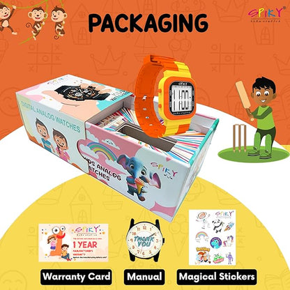 SPIKY Mult-Functional Digital Watch for Kids | 7 Multicolor Luminous Display, Week Calendar, Seconds| 30M Water Resistant | Unbreakable TPU Strap | Best Birthday Gift for Kids Boys and Girls