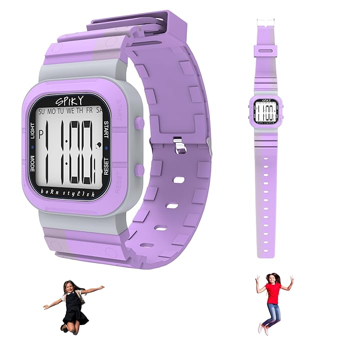 SPIKY Mult-Functional Digital Watch for Kids | 7 Multicolor Luminous Display, Week Calendar, Seconds| 30M Water Resistant | Unbreakable TPU Strap | Best Birthday Gift for Kids Boys and Girls