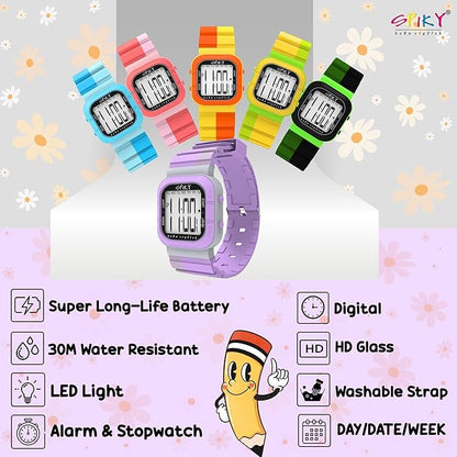 SPIKY Mult-Functional Digital Watch for Kids | 7 Multicolor Luminous Display, Week Calendar, Seconds| 30M Water Resistant | Unbreakable TPU Strap | Best Birthday Gift for Kids Boys and Girls