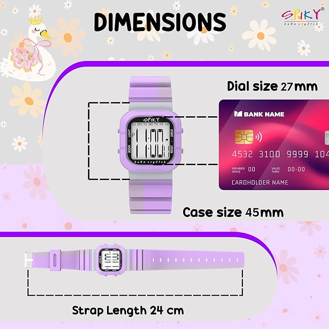 SPIKY Mult-Functional Digital Watch for Kids | 7 Multicolor Luminous Display, Week Calendar, Seconds| 30M Water Resistant | Unbreakable TPU Strap | Best Birthday Gift for Kids Boys and Girls