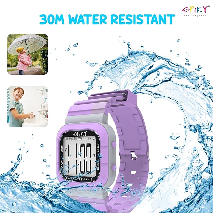 SPIKY Mult-Functional Digital Watch for Kids | 7 Multicolor Luminous Display, Week Calendar, Seconds| 30M Water Resistant | Unbreakable TPU Strap | Best Birthday Gift for Kids Boys and Girls
