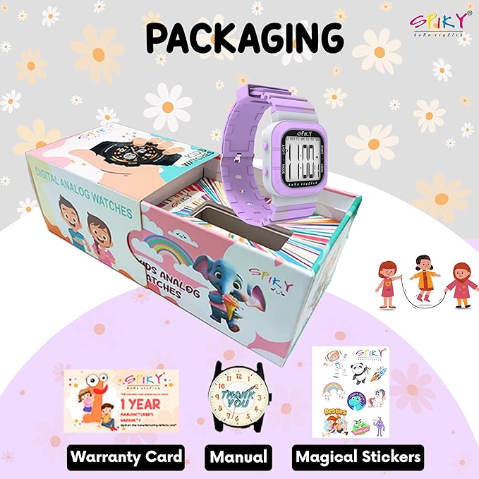 SPIKY Mult-Functional Digital Watch for Kids | 7 Multicolor Luminous Display, Week Calendar, Seconds| 30M Water Resistant | Unbreakable TPU Strap | Best Birthday Gift for Kids Boys and Girls