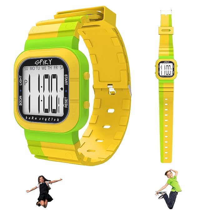 SPIKY Mult-Functional Digital Watch for Kids | 7 Multicolor Luminous Display, Week Calendar, Seconds| 30M Water Resistant | Unbreakable TPU Strap | Best Birthday Gift for Kids Boys and Girls