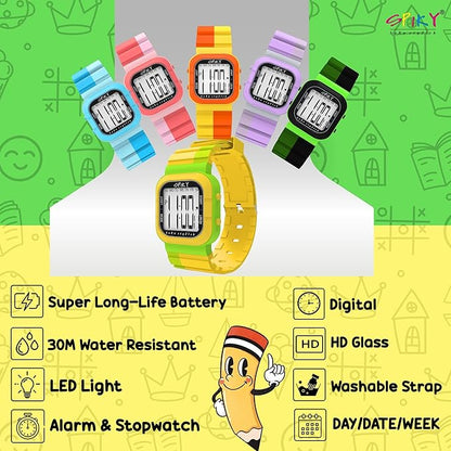 SPIKY Mult-Functional Digital Watch for Kids | 7 Multicolor Luminous Display, Week Calendar, Seconds| 30M Water Resistant | Unbreakable TPU Strap | Best Birthday Gift for Kids Boys and Girls