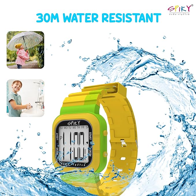 SPIKY Mult-Functional Digital Watch for Kids | 7 Multicolor Luminous Display, Week Calendar, Seconds| 30M Water Resistant | Unbreakable TPU Strap | Best Birthday Gift for Kids Boys and Girls