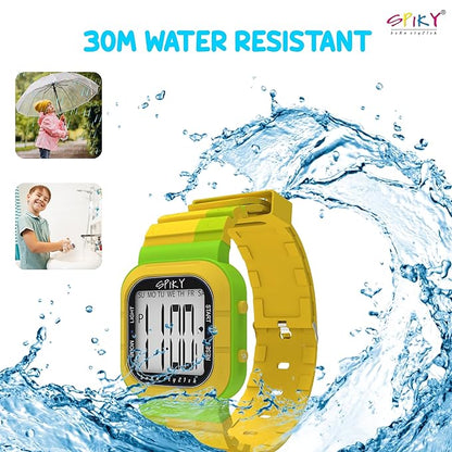 SPIKY Mult-Functional Digital Watch for Kids | 7 Multicolor Luminous Display, Week Calendar, Seconds| 30M Water Resistant | Unbreakable TPU Strap | Best Birthday Gift for Kids Boys and Girls