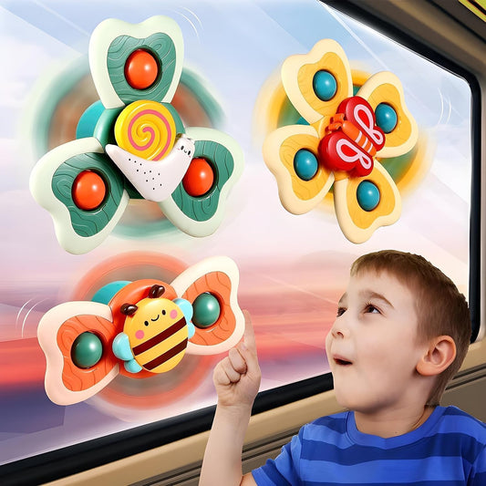 SIYA ENTERPRISE® Baby Bath Toys Spinner Toy for Baby Toddlers Boys Girls Waterproof Suction Cup Spinning Top Rotating Montessori Learning Toy Sticks to Smooth Surface (3 PCS)