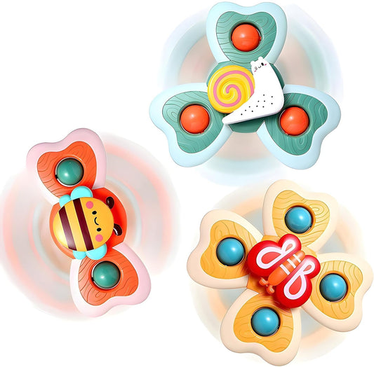 SIYA ENTERPRISE® Baby Bath Toys Spinner Toy for Baby Toddlers Boys Girls Waterproof Suction Cup Spinning Top Rotating Montessori Learning Toy Sticks to Smooth Surface (3 PCS)