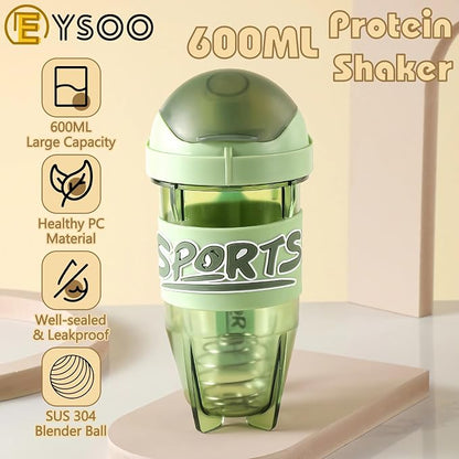Sports Gym Shaker Bottle with Blender Ball and Carry Strap 600ml