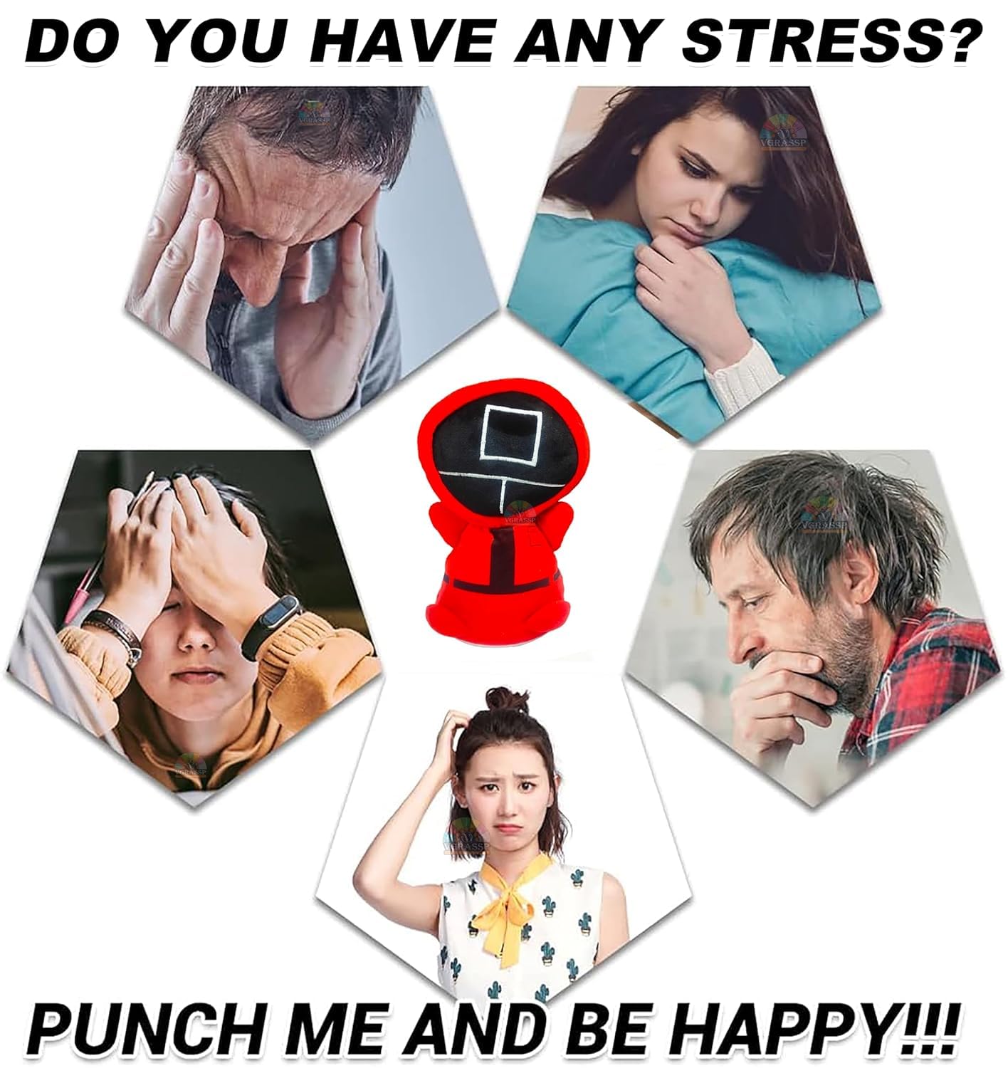 VGRASSP Electric Plush Stress Relief Boxing Desk Toys, Punching Bag Angry Management Doll, Antistress Doll Toy for Adults and Children to Vent Stress Color and Design as Per Stock (Punch Me Doll)