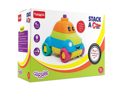 Giggles - Stack A Car, 2 in 1 Pull Along Toy, Walking, Shape Sorting, Pretend Play, 12 Months & Above, Infant and Preschool Toys, Multicolour