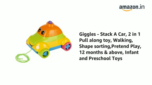 Giggles - Stack A Car, 2 in 1 Pull Along Toy, Walking, Shape Sorting, Pretend Play, 12 Months & Above, Infant and Preschool Toys, Multicolour