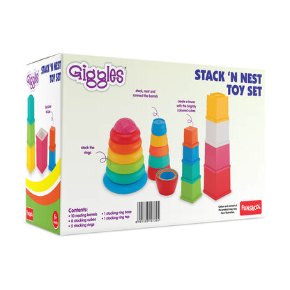 Giggles Funskool Stack A Rocket, Nesting & Stackable Textured Toy for Kids, Encourages Learning & Development, Fun Activity for Babies, Gift Set for Kid, Age 6+ Months