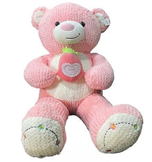 Large Soft Teddy Bear with Strawberry Heart Detail - 85cm