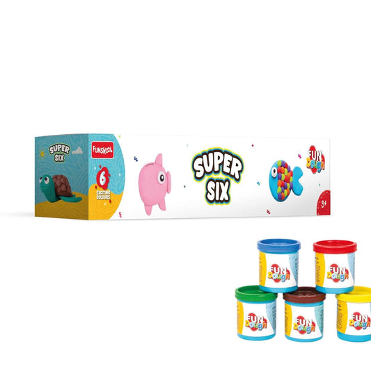 Funskool Fundough Super Six, 6 tubs of Dough, 50 grams each, Toys for Kids, Shaping, Sculpting, 3 Years and Above, Multicolour