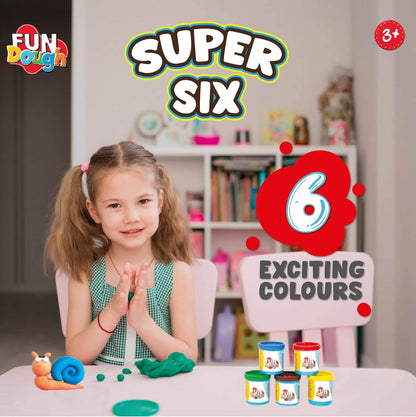 Funskool Fundough Super Six, 6 tubs of Dough, 50 grams each, Toys for Kids, Shaping, Sculpting, 3 Years and Above, Multicolour