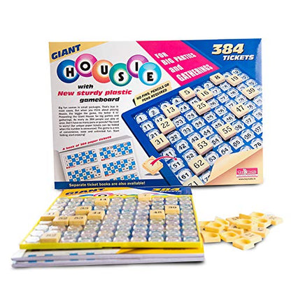 toymate Giant Housie Tambola Bingo Game Set | 384 Tickets & Sturdy Plastic Gameboard | No Pins or Pens Required | Family Party Game for Large Groups, Events, Kitty Parties & Gatherings