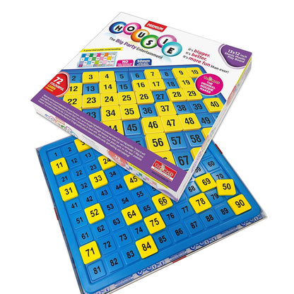 toymate Premium Housie Game – The Big Party Entertainment | 72 Reusable Colourful Cards, 13x12 Inch Plastic Play Board, 30mm Big Tiles | No Pins or Pencils Needed | Family Fun Tambola Game
