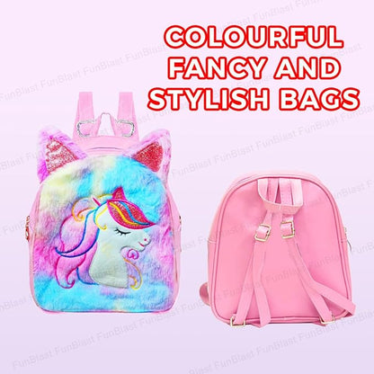 Unicorn Fur Mini Backpack for Girls – Stylish Korean Style Travel and Picnic Bag