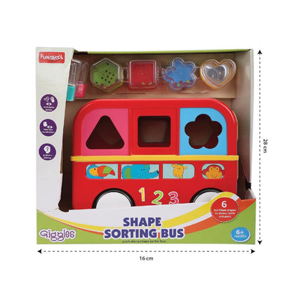 Giggles Funskool Shape Sorting Bus, Educational Push Along Toys for Kids, Encourages Learning & Development, Fun Activity for Babies, Gift Set for Kid, Age 6+ Months