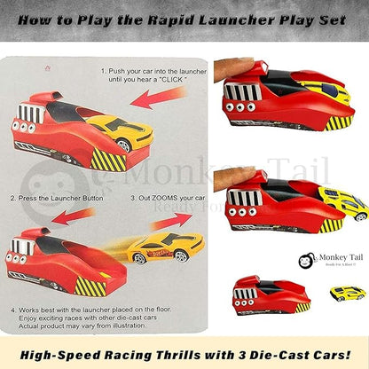 ToyBoi Rapid Launcher Play Set with 3 Die-Cast Metal Master Racer Cars