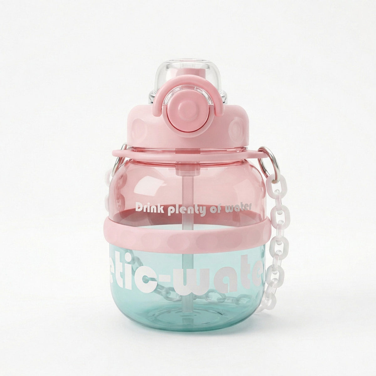 Trendy Gym Plastic Water Bottle 1250ml with Chain Strap and Straw