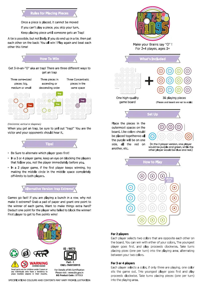 Krazy Rings|Brain Teasers Toy Jigsaw Intelligence Puzzle |Educational Puzzle Game for Kids | 3D Strategy Board Game with Colorful Rings |Multicoloour