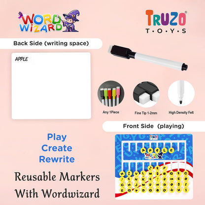Truzo Word Wizard Spelling Board Game for Kids 26 Cards, 100+ Challenges