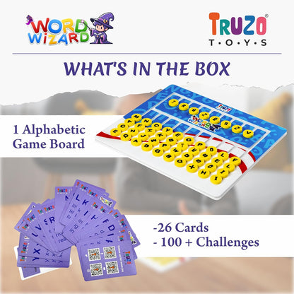 Truzo Word Wizard Spelling Board Game for Kids 26 Cards, 100+ Challenges