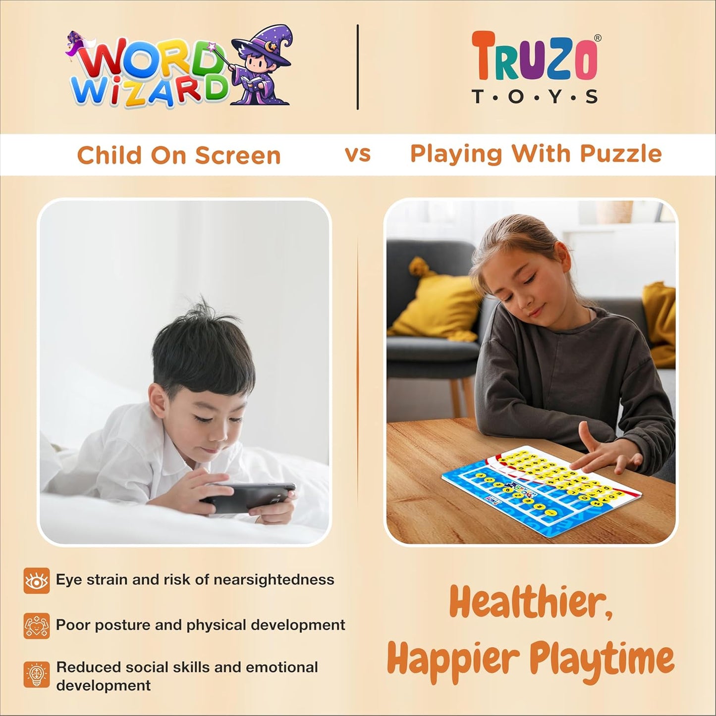 Truzo Word Wizard Spelling Board Game for Kids 26 Cards, 100+ Challenges