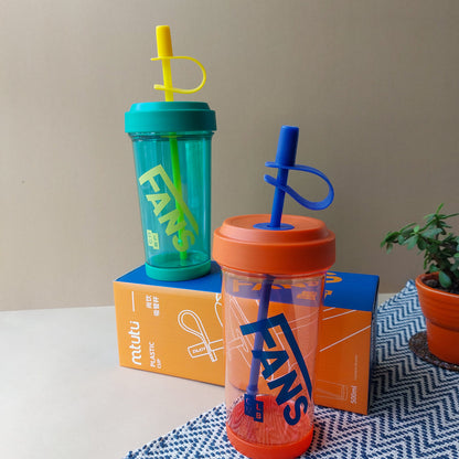 Kids Water Drinking Bottle Cute For Child Good-looking Plastic Tape Straw Tumbler Green