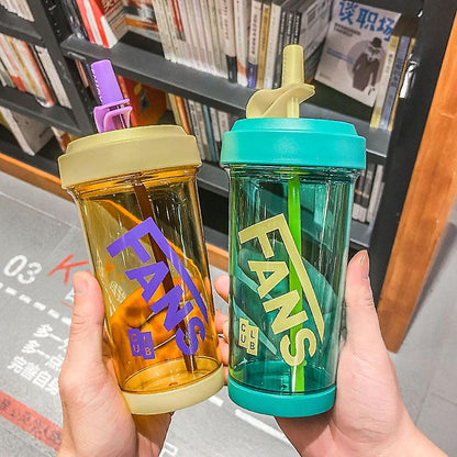 Kids Water Drinking Bottle Cute For Child Good-looking Plastic Tape Straw Tumbler Yellow