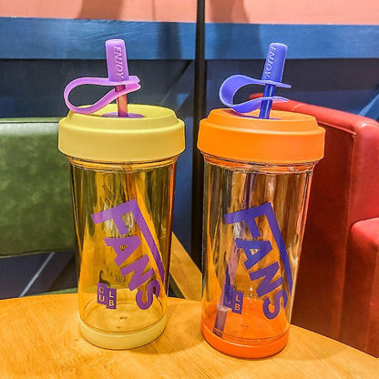 Kids Water Drinking Bottle Cute For Child Good-looking Plastic Tape Straw Tumbler Yellow
