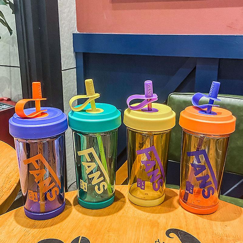 Kids Water Drinking Bottle Cute For Child Good-looking Plastic Tape Straw Tumbler Yellow