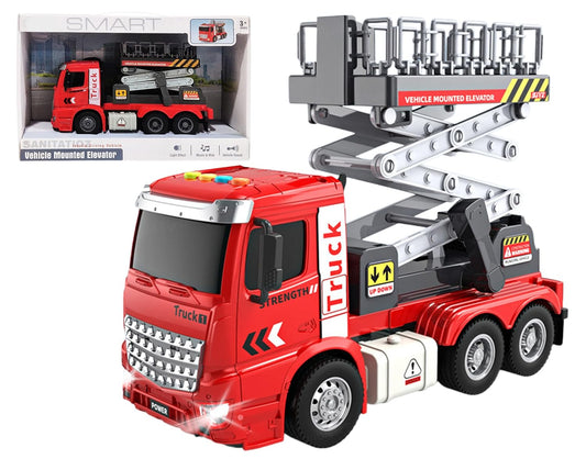 FunBlast Elevator Crane Toy for Kids – Friction Powered Construction Crane Toy with Light & Sound, Up & Down Elevator Lift Function, Heavy Vehicle Toys for Boys & Girls Age 3+ Years (Red)