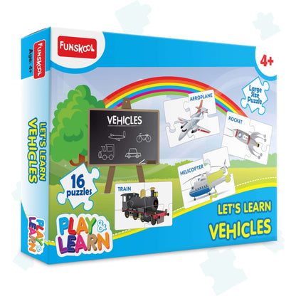 Play & Learn Funskool Vehicles Jigsaw Puzzle Game for Kids, 16x4 Pieces, Educational, Learning & Development, Fun Activity Toy for Childrens, Gift Set for Kid, Age 3+ Years