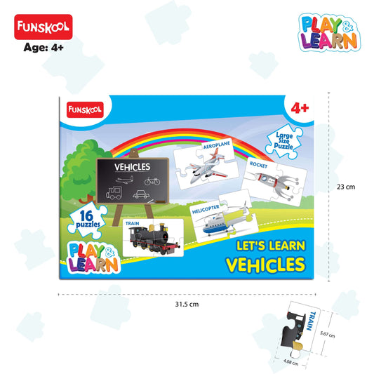 Play & Learn Funskool Vehicles Jigsaw Puzzle Game for Kids, 16x4 Pieces, Educational, Learning & Development, Fun Activity Toy for Childrens, Gift Set for Kid, Age 3+ Years